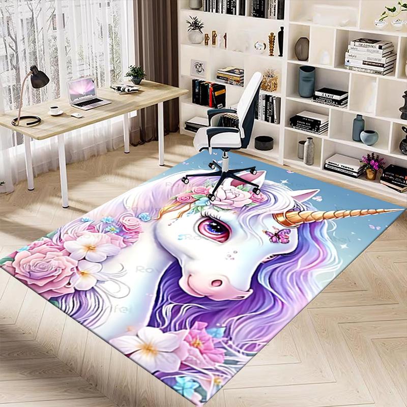 1pc Unicorn Flowers Carpet Anti Slip Polyester Floor Mat for office.Bedroom