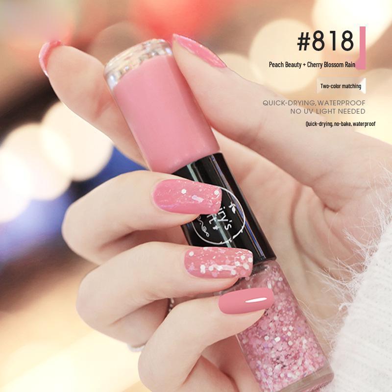 Dual-Color No-Bake Quick-Dry Waterproof Nail Polish - Long-Lasting & Non-Peeling for Autumn/Winter