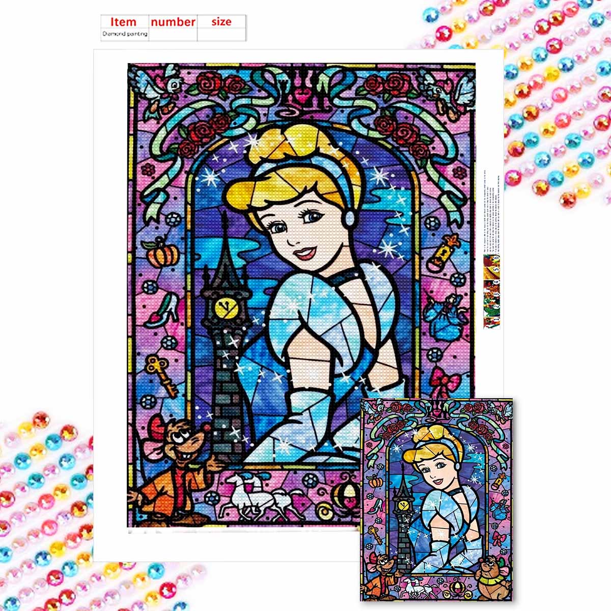 

5D Diy Diamond Painting Princess and The Mouse Full Drill Rhinestones Mosaic Embroidery Handmade Products Home Decor Gift Round 20x30cm