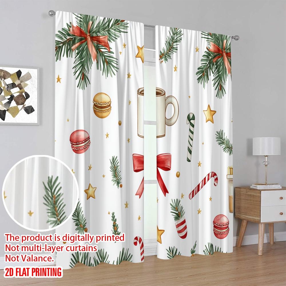 2pcs,2D Plane Printing Minimalist Curtains Christmas Tree Gifts Stars (2) Polyester (without Rod) Gifts Use for Bedroom, Living
