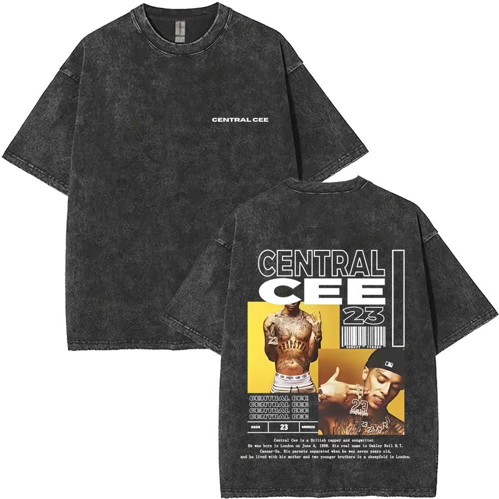 Washed Vintage Rapper Central Cee Face Graphic Tshirt Men Women Hip Hop Fashion Short Sleeve T Shirts Mens Oversized Streetwear