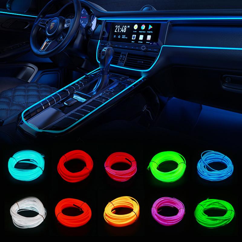 1M/2M/3M/5M Car Interior Led Decorative Lamp EL Wiring Neon Strip For Auto DIY Flexible Ambient Light Party Atmosphere