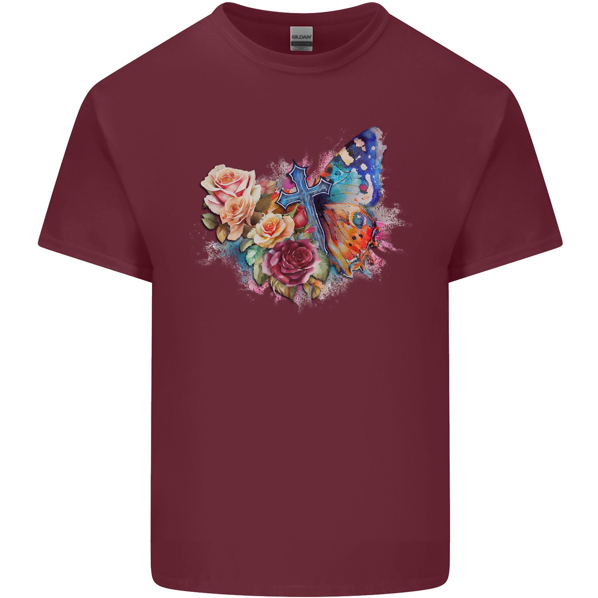 Christian Cross Butterfly With Flowers Unisexs Light Cotton TShirt S