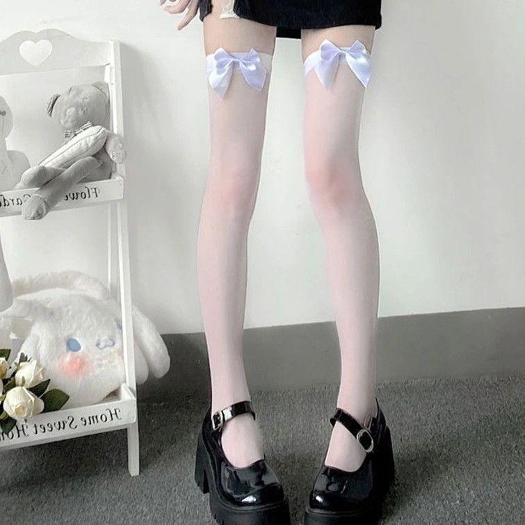 Sheer Hollow Bowknot Detail Tights Pantyhose Stretchy Soft Fabric Seamless Design Lightweight Legwear for Daily Use