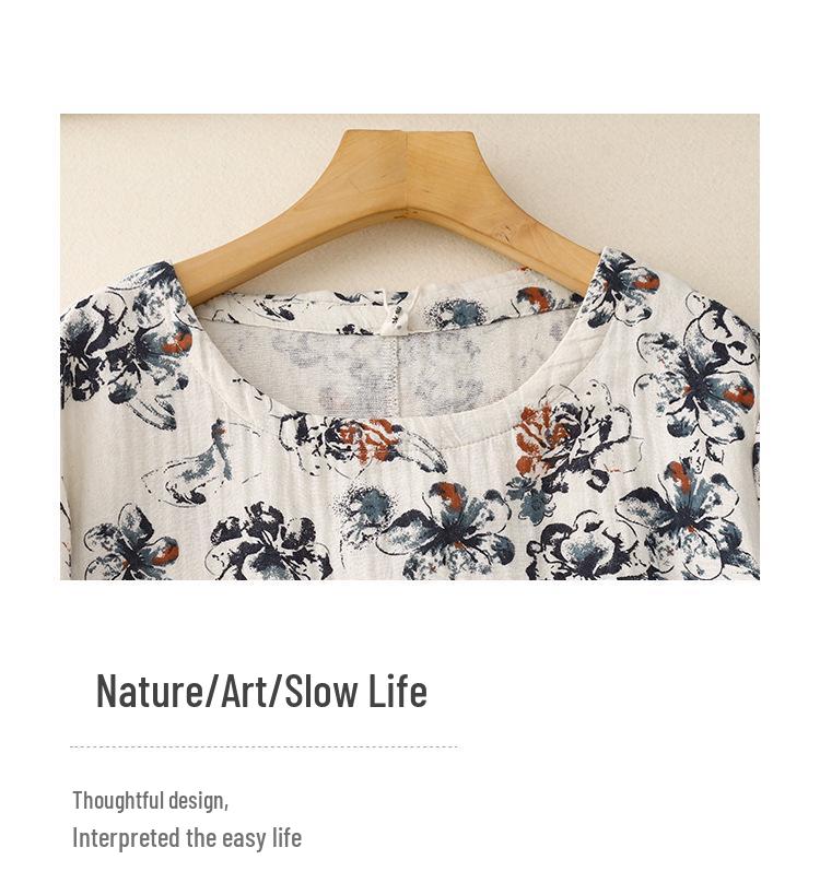 Xin Xing Cotton Linen Pastoral Print Dress: Soft, Gentle, Loose Fit for Spring and Autumn
