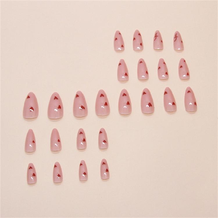 24 Pcs Valentines Day Stick On Nail Heart Full Cover False Nail Almond Press On Nail Manicures Supplies for Winter