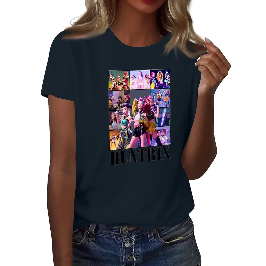 Women's  Group 2D Printed Round Neck Short Sleeve Top