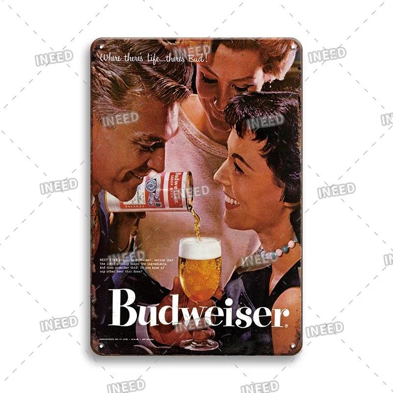 Original Budweiser Bier-Blechschild, lustige Metallplakate, Retro-Wandschild, Vintage-Schild für Bar-Club-Wanddekoration