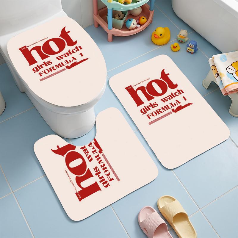 Formula 1 (19) Flannel Toilet 3 Piece Set Soft Bathroom Toilet Seat Cover Non-Slip Bath Rug Home Bathroom Decor