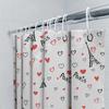 Fashionable Shower Curtain Featuring Iconic Eiffel Tower Design With Red Hearts Pattern For Romantic Paris Theme Decor In Bathro