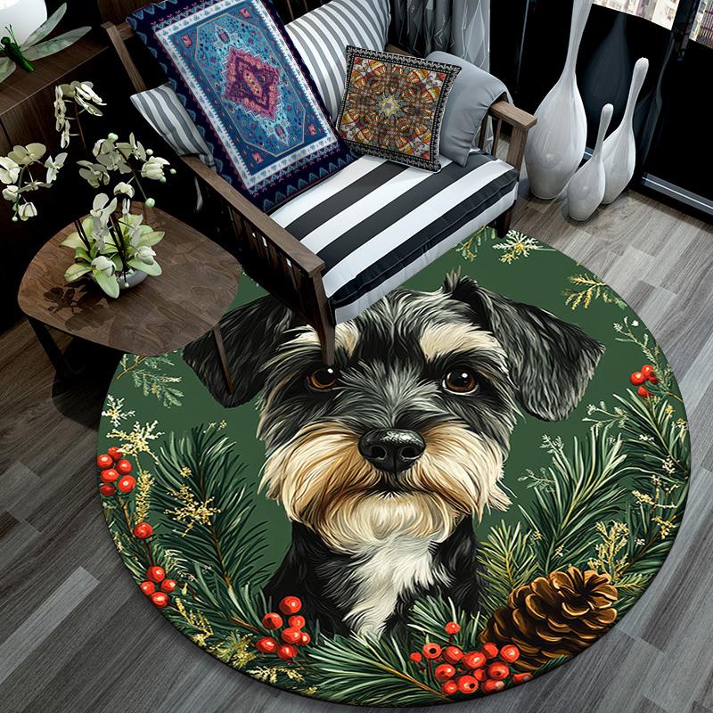 Tappeto Rotondo Cane Schnauzer, Tappeto per Soggiorno Camera da Letto Divano Stanza dei Giochi Decorazione, Tappetino Antiscivolo