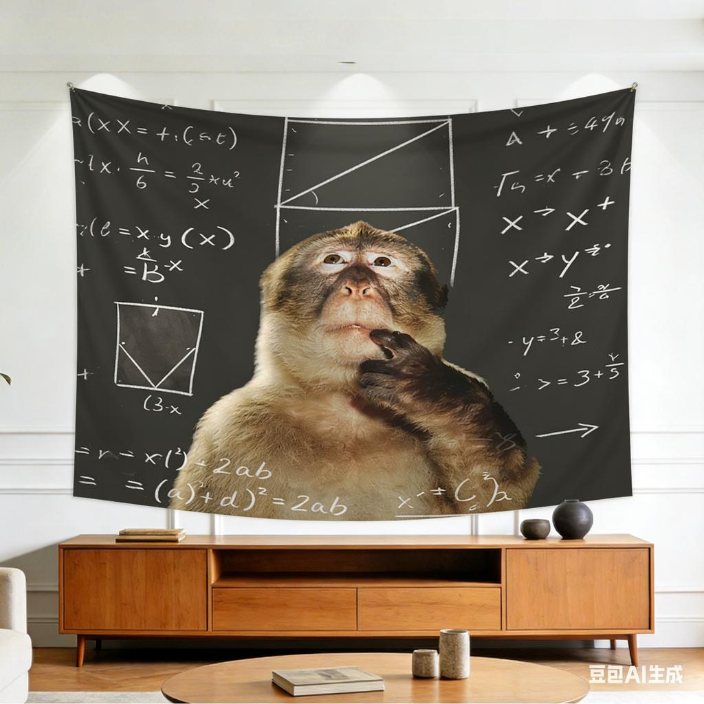 Monkey Ape Math Tapestry Multiple Sizes Flat Digital Print Thinking Yawning Wisdom Polyester Bedroom Living Room Office Decor