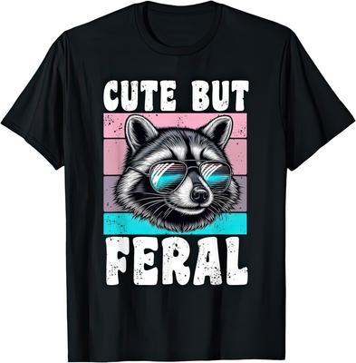 Cute But Ferral Racoon Sunglasses Vintage Cool T Shirt