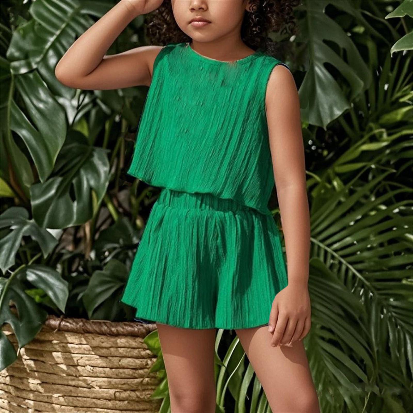 

Летняя детская повседневная одежда, без рукавов, однотонная, свободная и удобная, комплект из двух предметов: топ и шорты 5Y