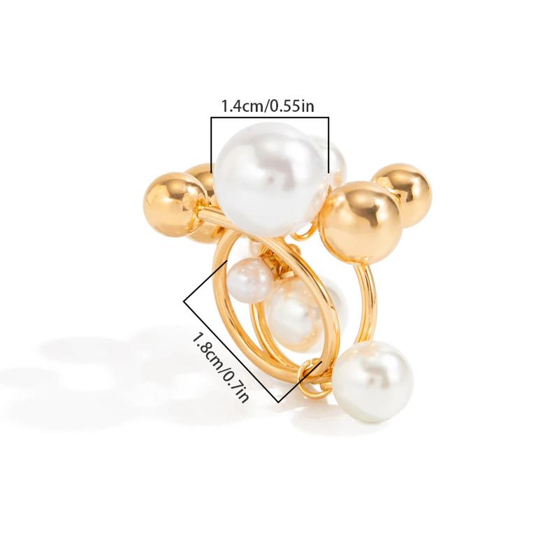 Trendy Metal Beaded Ball Pearl Rings For Women Unique Exaggerated Party Jewelry Gift Finger Accessories