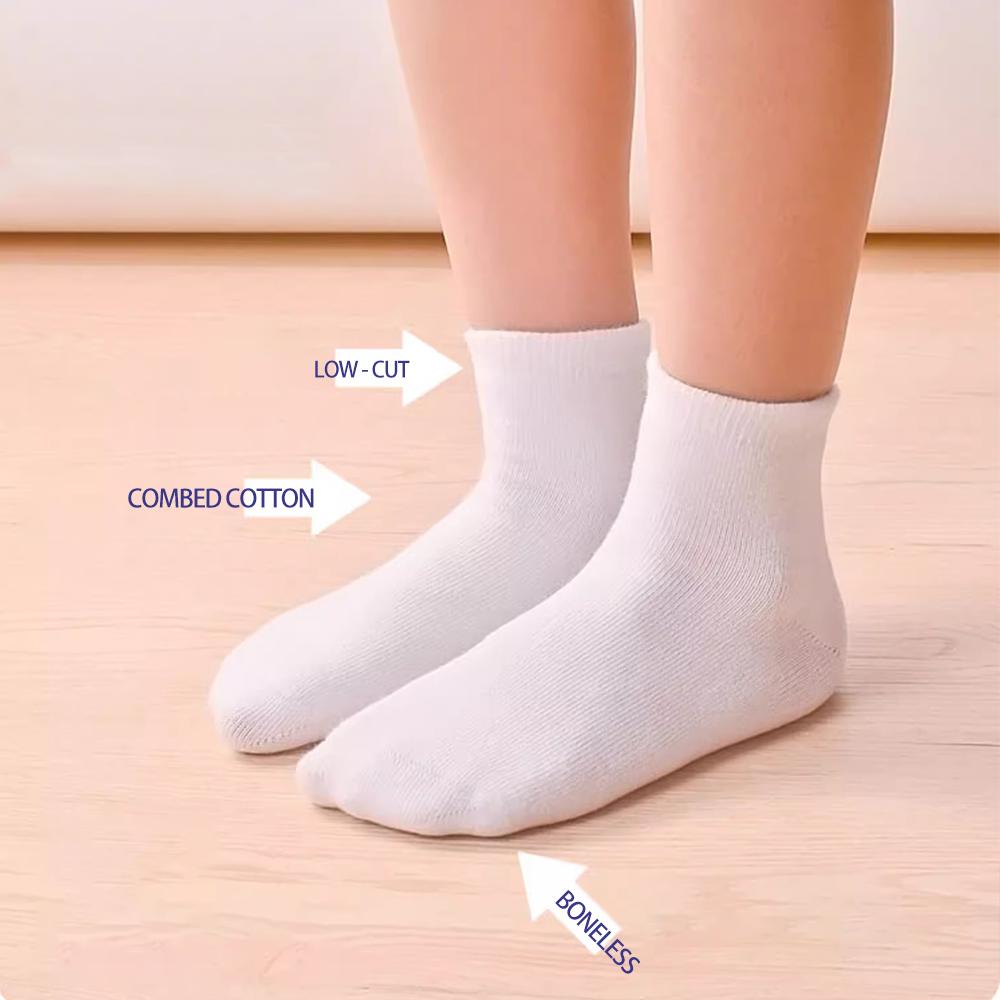 Children Boys Girls Cotton Above Ankle Sport Socks Soft Sweat Plain Stitch Athletic Spring Autumn Winter White Rray Black