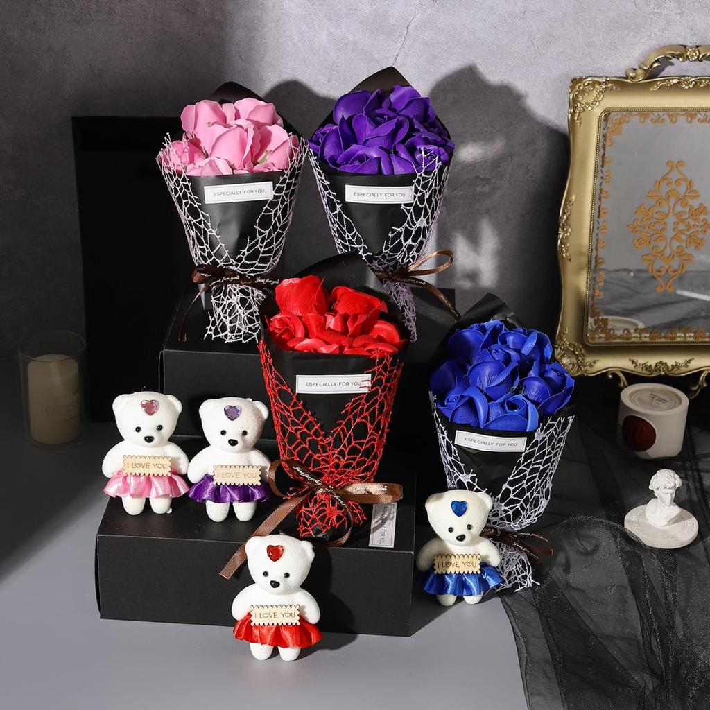 Valentine's Day Creative Gift Box: Soap Rose Flowers with Bear for Birthday