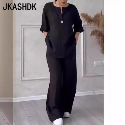 Women's Fashion Casual Spring Autumn Solid Color Print Long Sleeve V-Neck Trousers Pants Suits