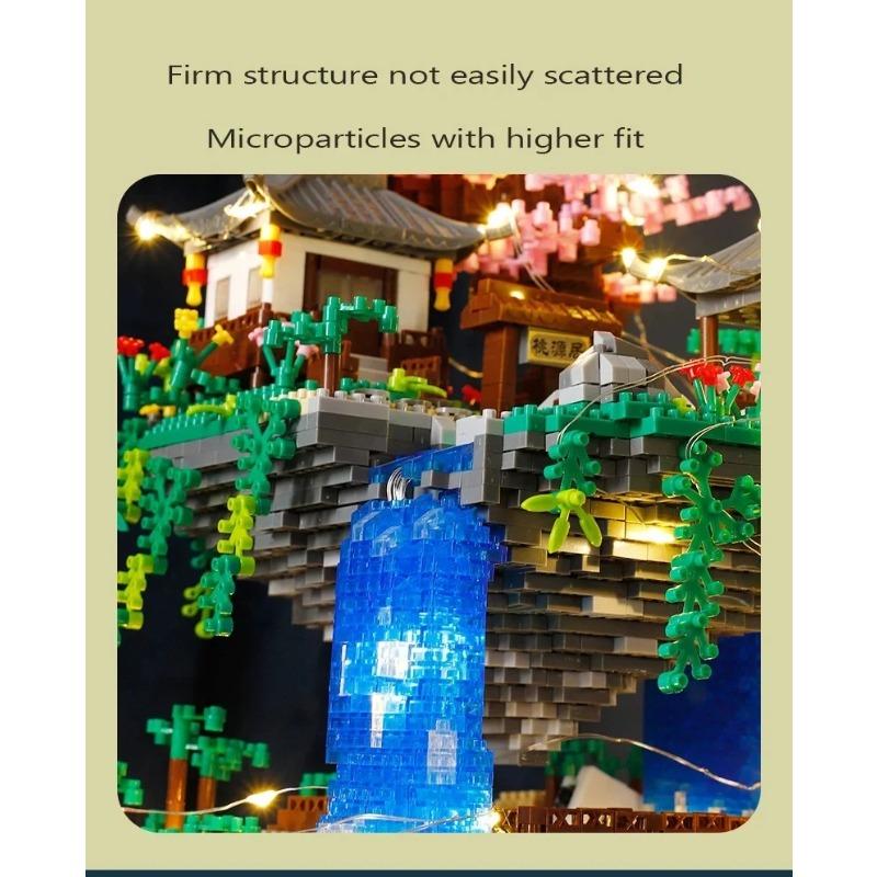 Kreatywny kwiat brzoskwini staw Sakura zamek domek na drzewie widok zestaw miasto DIY Model klocki klocki zabawki dla dzieci prezent dla dorosłych