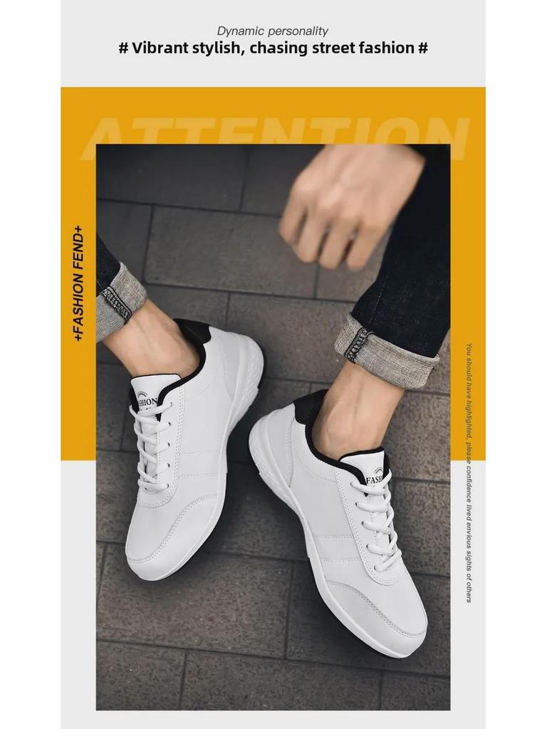 Herr Läder Utomhus Casual Sneakers, Trendiga Sportskor med Mjuk Sula i Stora Storlekar.