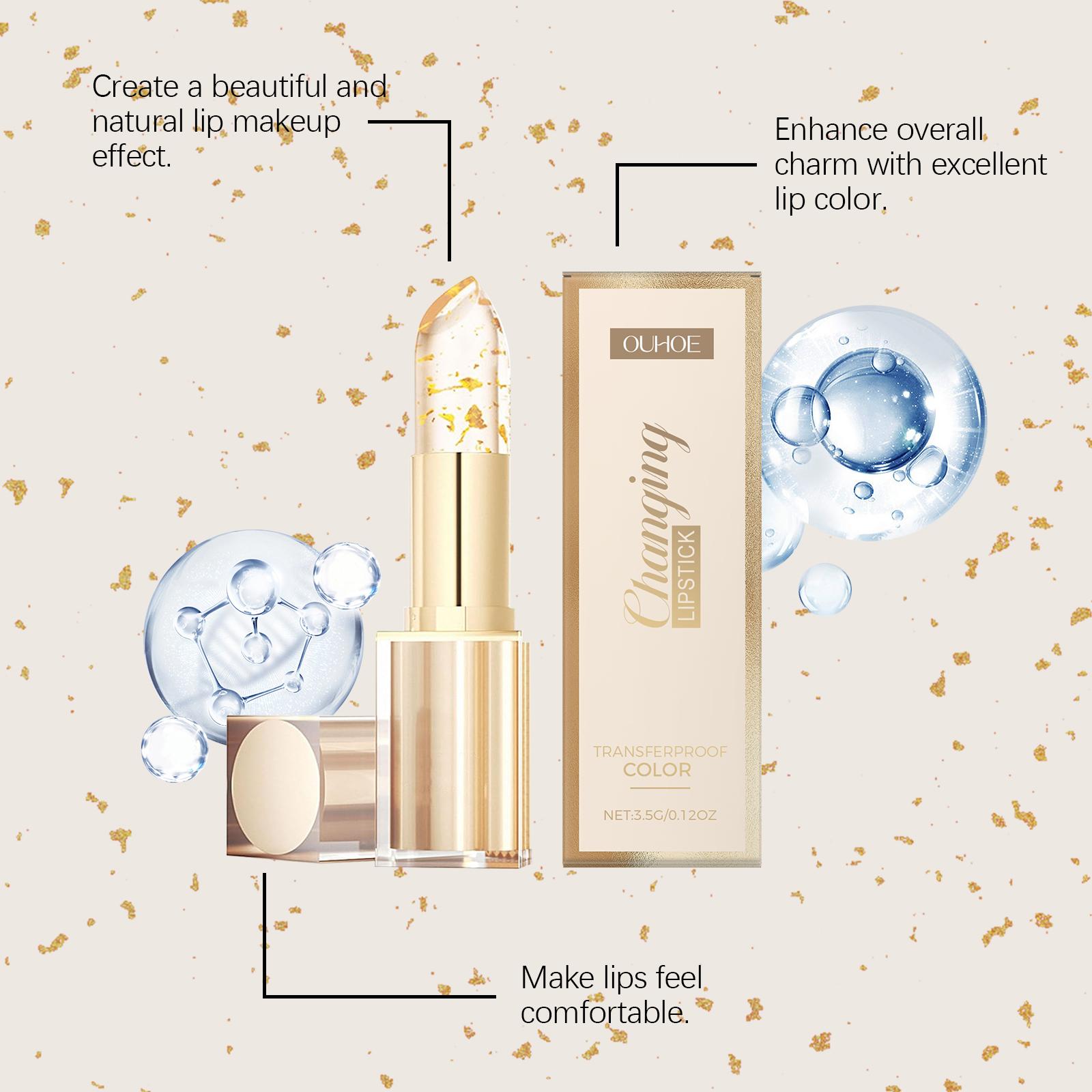 

OUHOE Бальзам для губ с золотой фольгой, меняющий цвет, питательный, увлажняющий, водянистый, со стеклянным блеском, нежирная помада