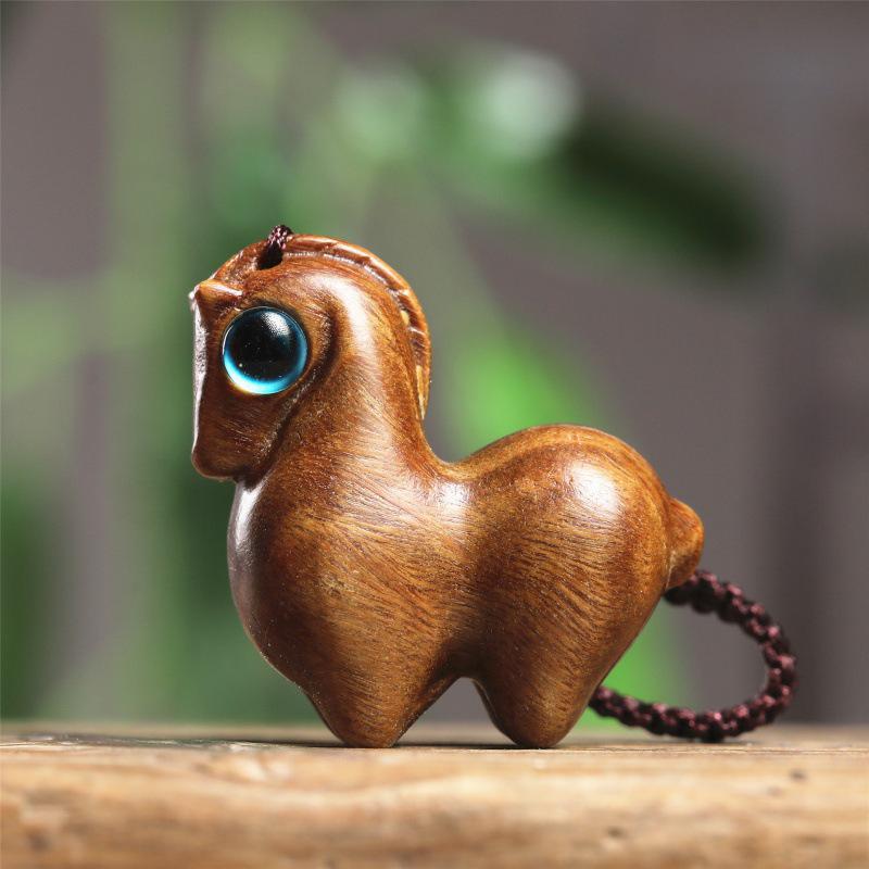 Zodiac Horse Rosewood Pendant with Green Sandalwood and Redwood Charms Keychain