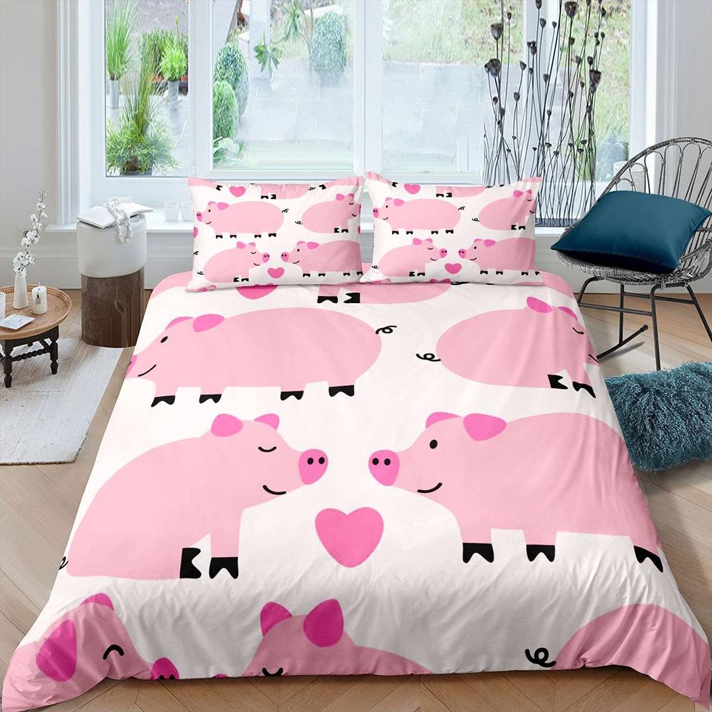 Pig Duvet Cover Set Cute Pig Bedding Set King Size Zoo Quilt Cover Happy Farm Animal Comforter Cover With Zipper Closure For Kid