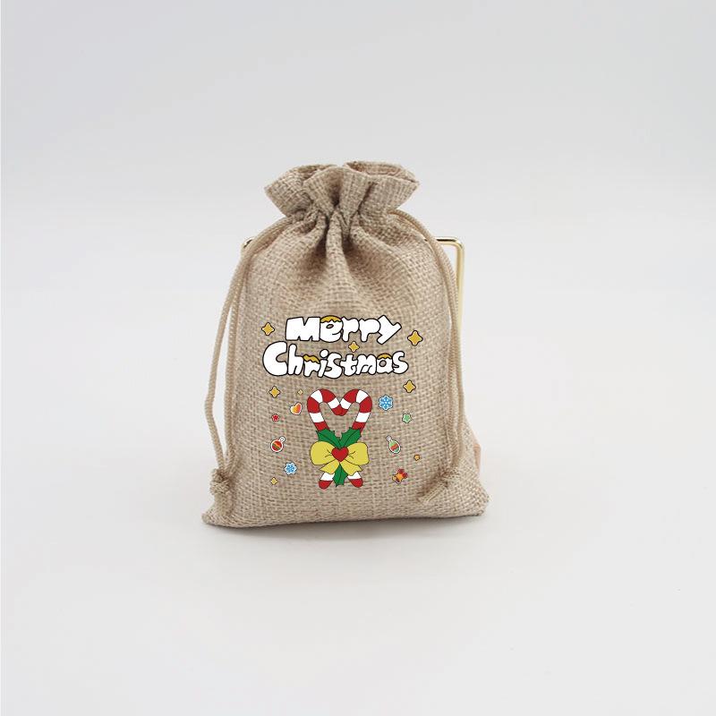 Jute-Style Christmas Gift Bag with Drawstring Closure - Small Candy & Apple Storage