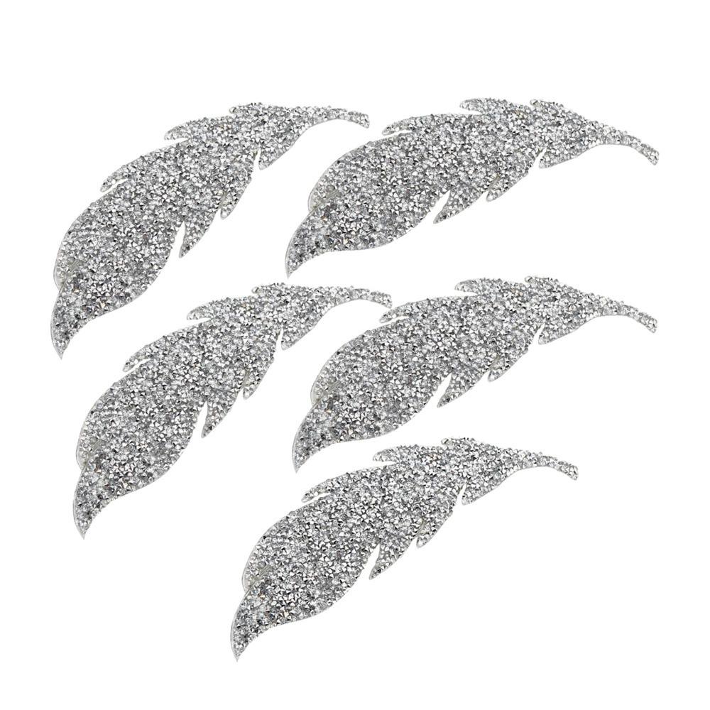 5pcs Iron On Rhinestone Patches Silver Leaves Pattern Patches Iron On Patches  For DIY Crafts