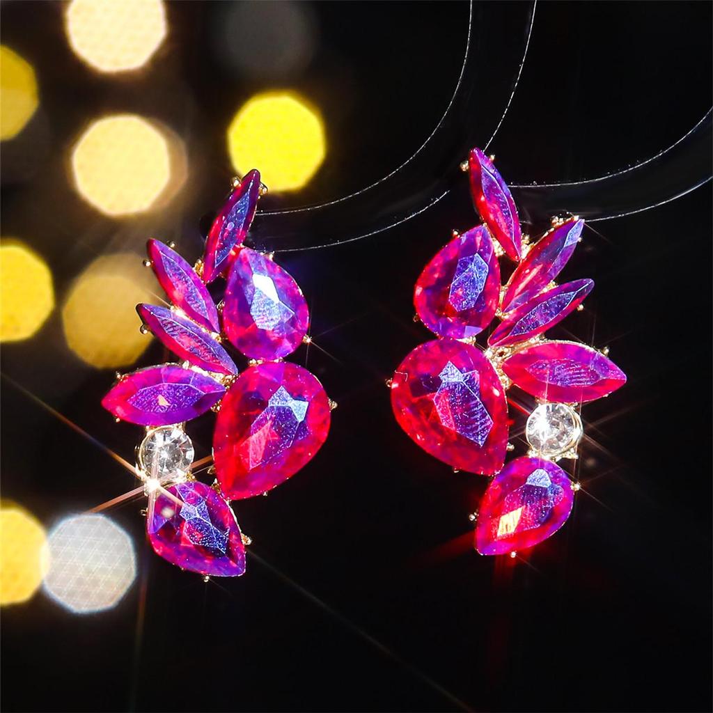 European and American Luxury Colorful Rhinestone Flower Stud Earrings for Women