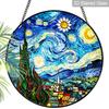 2D Flat Stained Glass Van Gogh Starry Night Window Decoration Colored Glass Plate, 7.87inches Hanging Sun Catcher Ornament with Chain, Charming Home