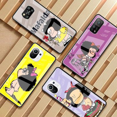 Capa de vidro temperado luxuosa com estampa de desenho animado da Mafalda para Xiaomi Mi Poco X3 NFC M3 11T Pro 10T Note 10 Lite 9T F3 11i