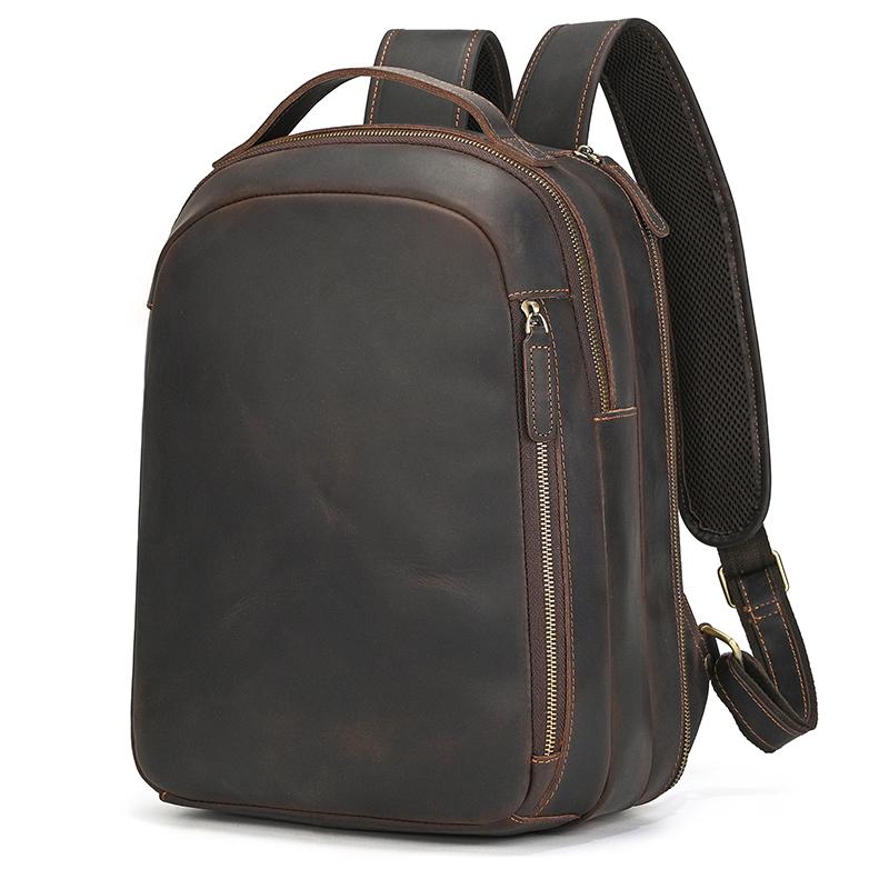Retro Genuine Leather Schoolbag Backpack Bagpack Crazy Horse Leather Daypack Multifunction Men Bags Genuine Leather Bag