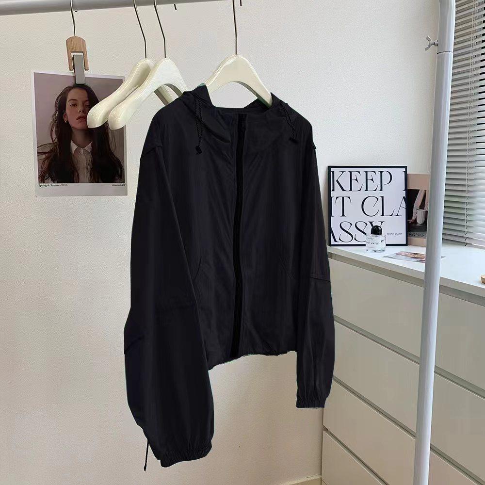Quick-drying sunscreen clothes women's 1011 summer new drawstring hooded jacket high-end nylon loose outdoor sunscreen clothes