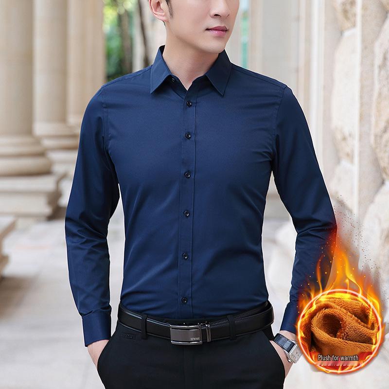 Herren Slim Fit Langarm Businesshemd - Dick, Samt, Reinweiß, Jugendliche Festkleidung