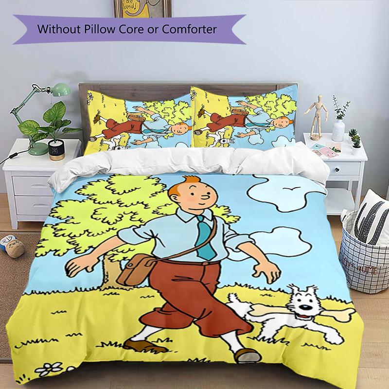 3pcs The Adventures of Tintins Design Cover Set - HD Printed Bedding with 1 Cover and 2 Pillowcases - Perfect for Home and Dorm Decor