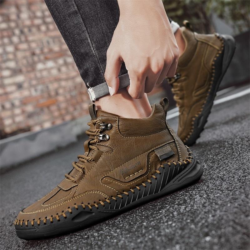 Men Shoes Hand-stitching Leather Men Boots Split Leather Casual Leather Shoes Men Ankle Boots