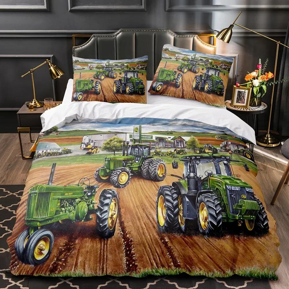 Boys Tractor Construction Cars Comfortable Duvet Quilt Cover Pillowcase Bedding Set Children Bedroom Decoration Home Textile