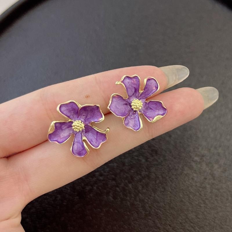 Purple Enamel Flower Women's Dangle Earrings Irregular Petals Unusual Small Earrings for Female Bohemian Elegant Fashion Jewelry