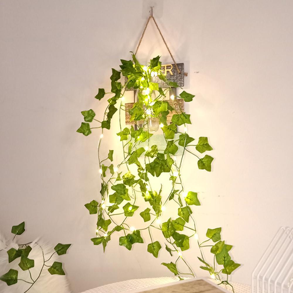 2Meters 20LED Ivy Bulbs String Lights Artificial Green Leaf Battery Powered Christmas Tree Garland Lights for Weeding Home Decor