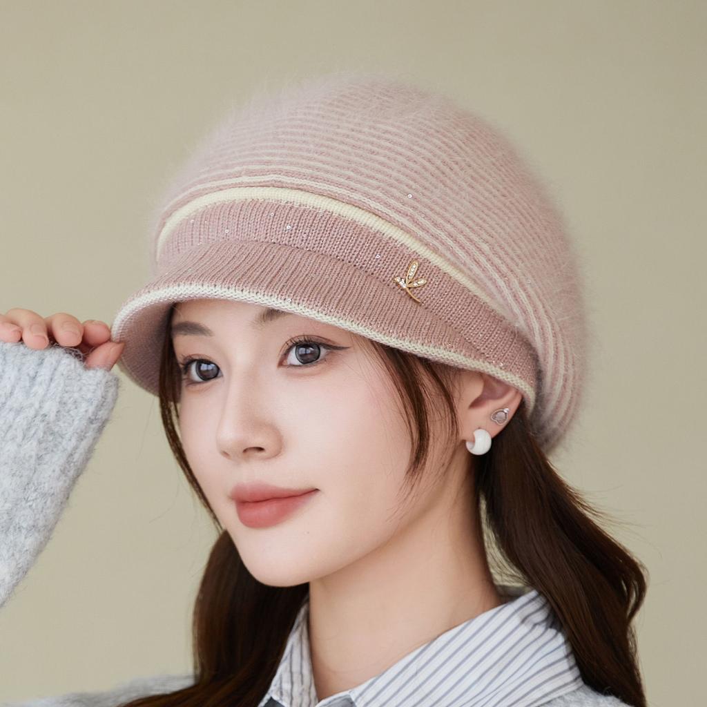 Plüsch Damen Wintermütze Einfach Winddicht Verdickt Warm Kaninchenfell Strickmütze Einfarbige Skullies Mützen