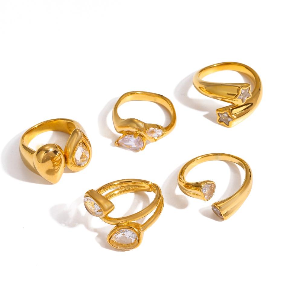 Exquisite Sparkling Peach Heart Zircon Fashion Stainless Steel Rings For Women 18K Gold Plated Jewelry Waterproof Accessories