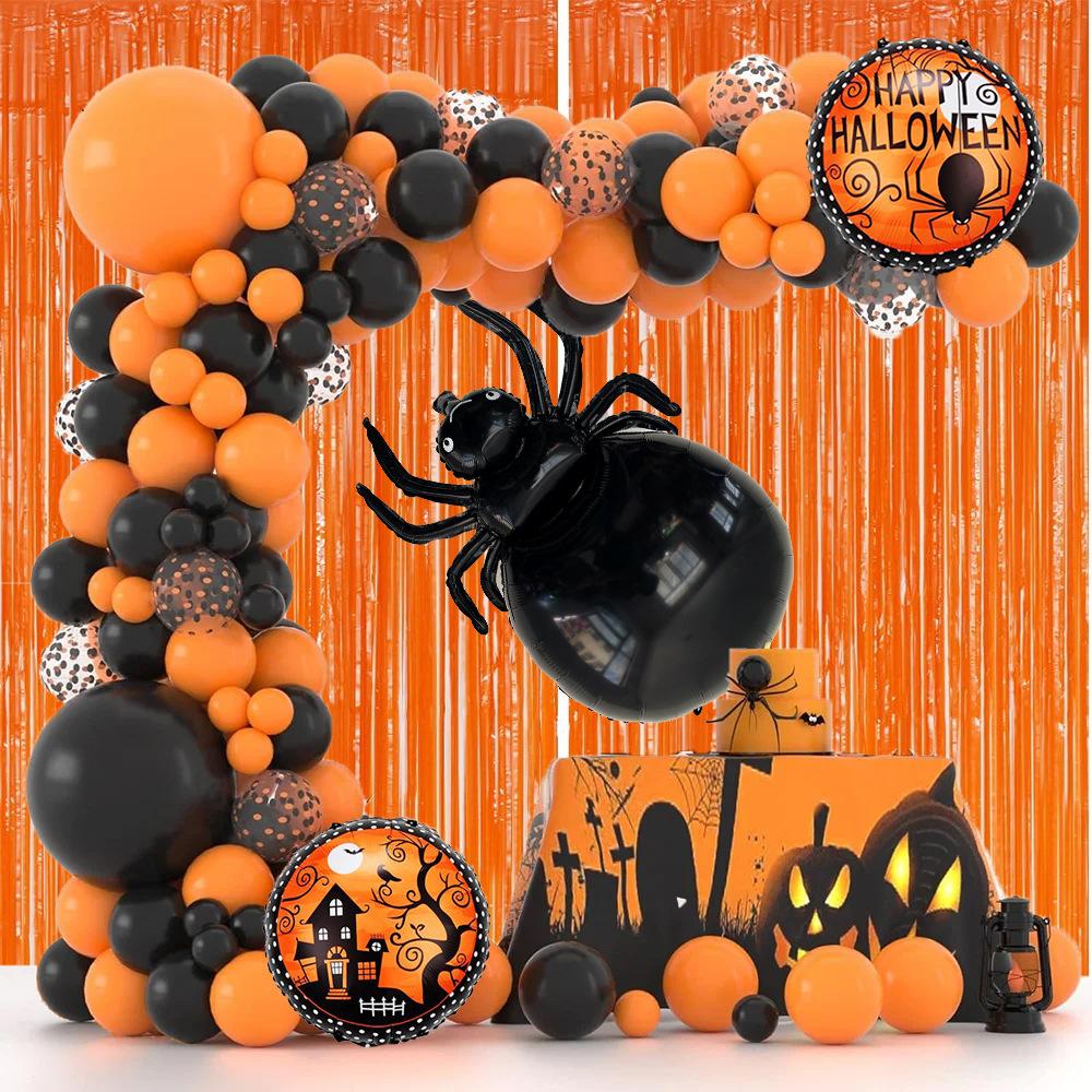 Halloween Balloon Wreath Pumpkin Aluminum Film Black Orange Latex Balloon Chain Rain Curtain Package Holiday Party Scene Decoration