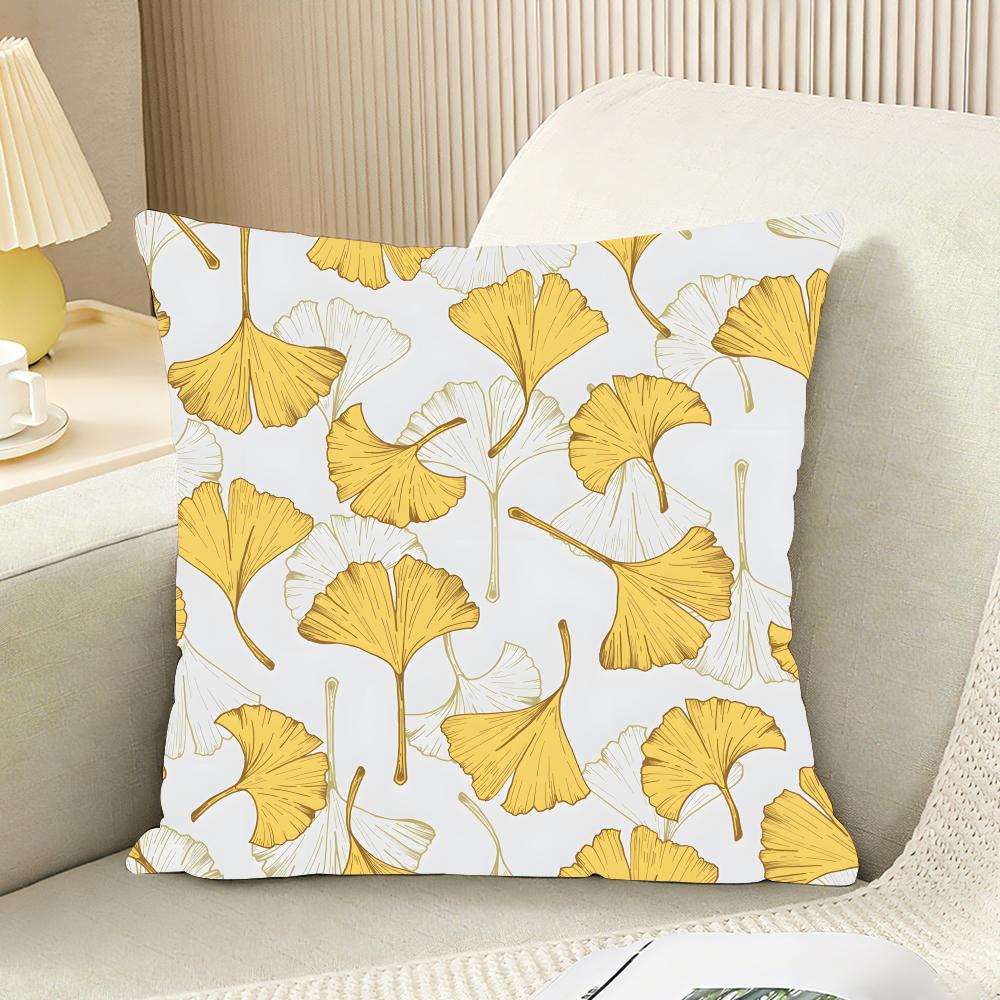 Ginkgo Leaves Printed Cushion Cover Reversible Plush Pillow Cover For Car Sofa Bedroom Decorative Gift Pillowcase