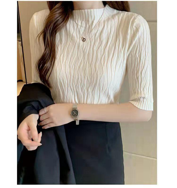 Pulover cu guler pe jumătate înalt Femei în interior Luați lejer, subțire, cu mânecă lungă, tricotat, toamnă, iarnă, cămașă nouă cu fund