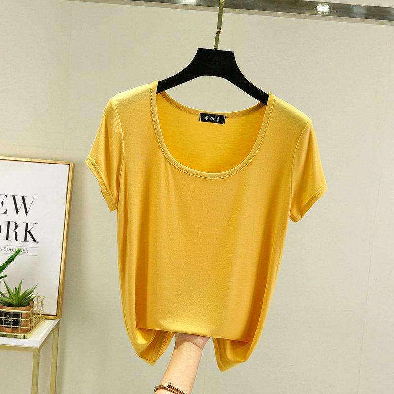 Women's U Neck Short Sleeve T Shirt Loose Fit Commuter Modal Fabric Solid Color Casual Basic Tee For Summer Daily Inner Layering Wear