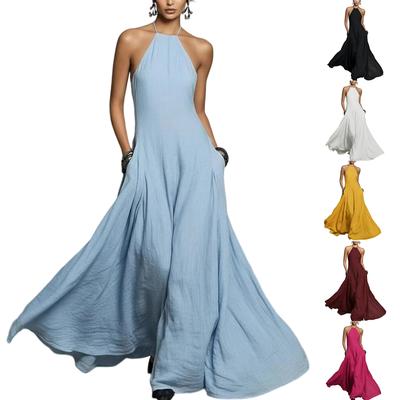 Ladies' Casual And Sexy Minimalist Hanging Neck Backless Dress