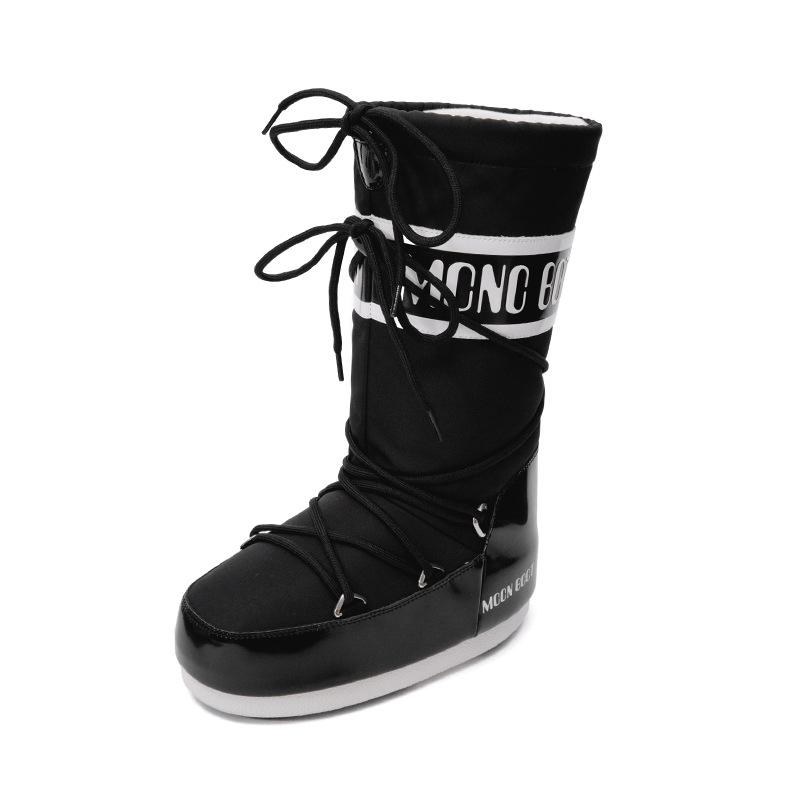 MOON dezelfde Europese en Amerikaanse sneeuwlaarzen dames 2025 winter nieuwe moonboots lange schacht antislip waterdicht binnenin hoogteverhogende katoenen laarzen
