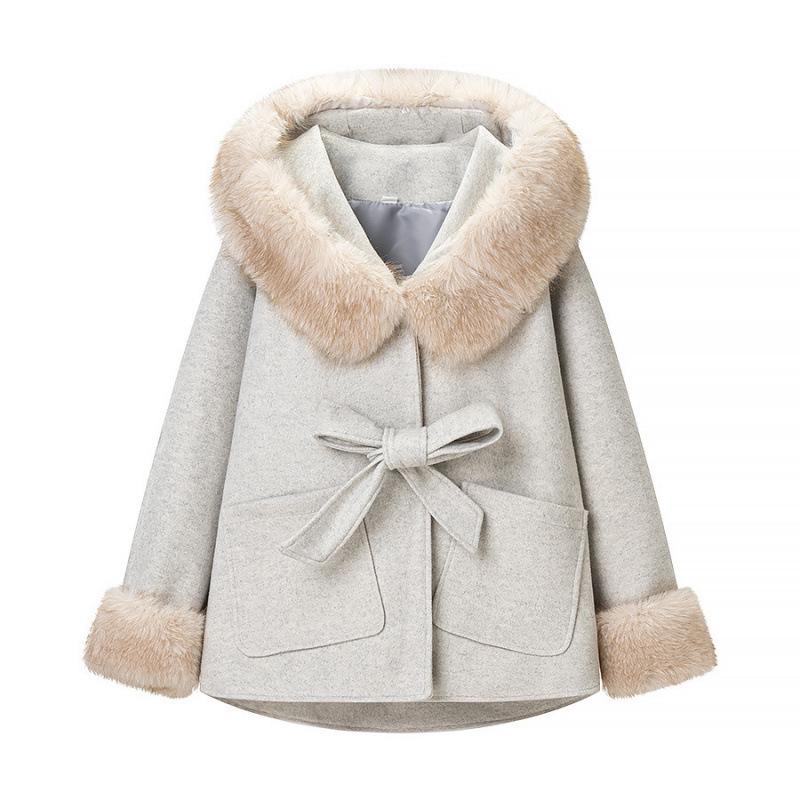 Winter 2025 European Style Hooded Wool Long Coat Small