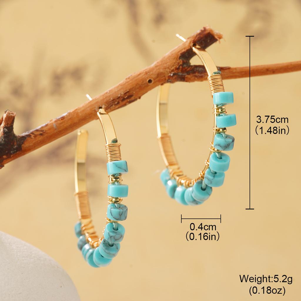 Retro new Chinese natural stone beaded earrings collection handmade design national style oil painting temperament earrings